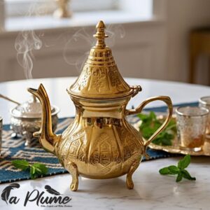 Théière Marocaine Traditionnelle en Laiton Doré