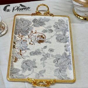 Plateau de Service "Héritage Moderne" avec Bordures et Poignées Dorées