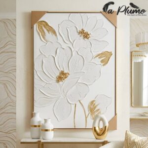 Cadre Mural Floral en Relief Sculpté et Touches d'Or 52,5 x 72,5 Cm