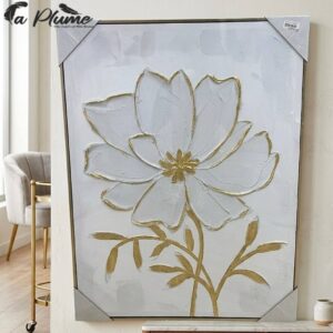 Cadre Mural Fleur Royale Blanche et Dorée 62,5 x 82,5 Cm