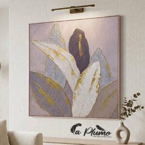 Cadre Mural Élégance Nature Feuilles Dorées 102,5 x 102,5 Cm