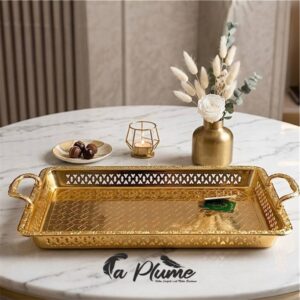 Plateau de Service Royal en Métal Doré