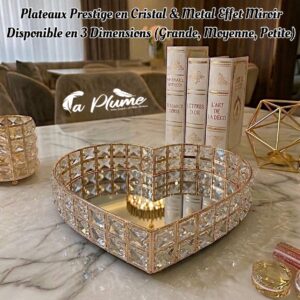 Plateau Cœur Prestige En Cristal Et Métal Doré Avec Fond Miroir