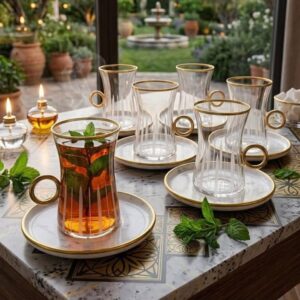 Service à Thé Luxury Gold 12 Pièces Bordure Dorée