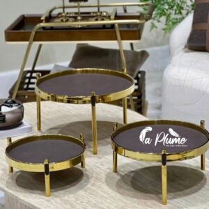 Plateau Rond sur Pieds en Similicuir