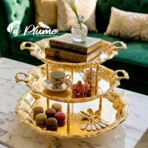 Serviteur Royal à 3 Étages en Finition Dorée Ciselée L'Élégance Impériale