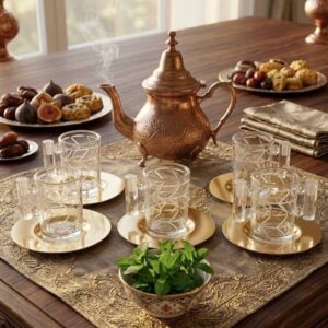 Service à Thé Royal "Éclat d'Orient" Ensemble de 12 Pièces en Doré et Cristal Gravé