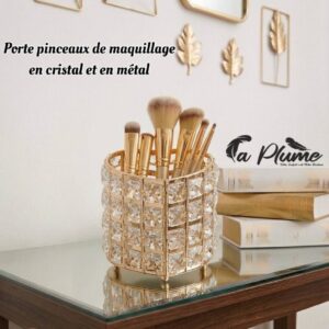 Porte-pinceaux "Cœur Scintillant" en métal doré et cristal