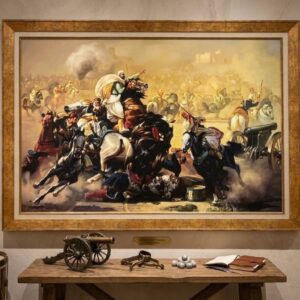 Tableau d'Art Scène de Bataille Historique et Cavalerie 73 x 103 Cm