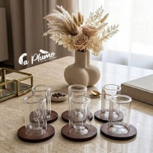 Service à Thé 12 Pièces en Verre et Bois Noble