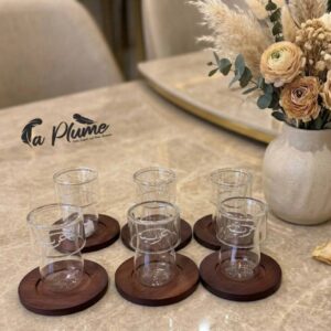 Service à Thé 12 Pièces en Verre et Bois Naturel