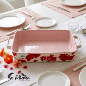 Plat à Four Rectangulaire en Céramique Motif Floral (Taille Petite)