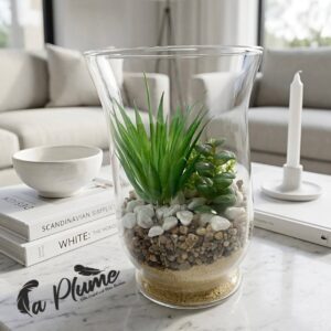 Composition de Succulentes Artificielles en Vase Sablier
