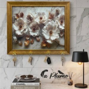 Cadre Mural Élégance Florale avec Porte Clés Intégré et Cache Compteur