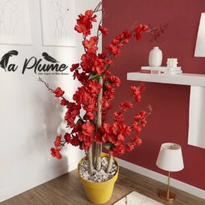 Plante Artificielle Fleurie Rouge avec Pot Élégant 95Cm