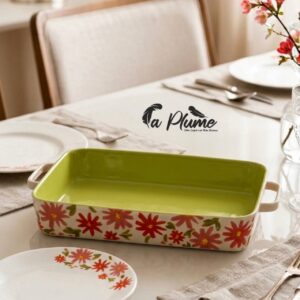 Plat à Four Rectangulaire en Céramique Motif Floral (Taille Grande)