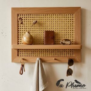 Cache Compteur Mural Style Naturel en Bois et Cannage