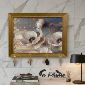 Cadre Mural Élégance Florale avec Porte Clés Intégré et Cache Compteur