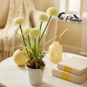 Plante Artificielle Allium en Pot Blanc Éclat Floral Intemporel