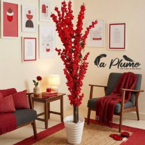 Plante Artificielle Grande "Éclat Rouge" en Pot Design 1m85