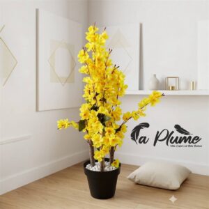 Plante Artificielle Fleurie Jaune Lumineuse avec Pot Élégant 95Cm