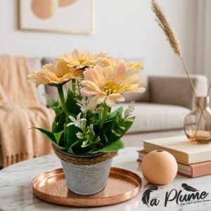 Pot de Fleurs Artificiel Style Champêtre Marguerites Pêche