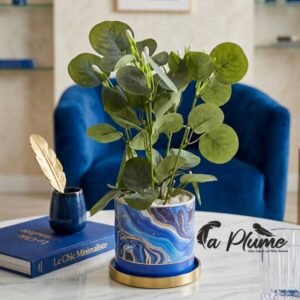 Eucalyptus Artificiel en Pot Marbré Bleu et Or