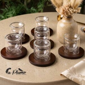 Service à Thé 12 Pièces en Verre Double Paroi et Bois Noble