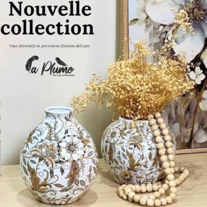 Vase Boule en Céramique aux Motifs Botaniques