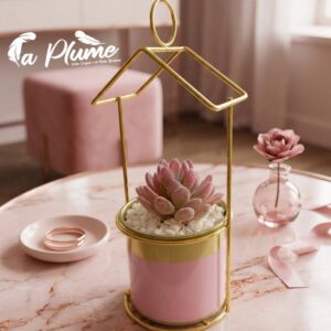 Succulente Artificielle en Écrin de Métal Doré