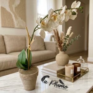 Orchidée Blanche Artificielle Royale Pot Artisanal en Terre Cuite