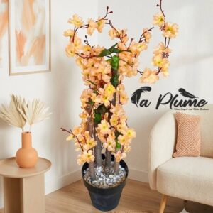 Plante Artificielle Fleurie "Éclat d'Ambre" avec Pot Élégant 95Cm