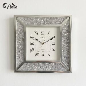 Horloge Murale Carrée en Miroir et Cristaux