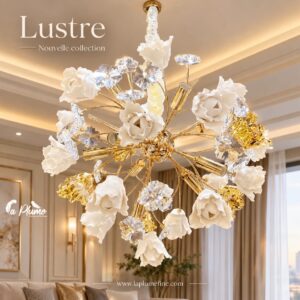 Lustre Floral  Blanche et Or