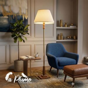 Lampadaire Élancé Laiton et Bois