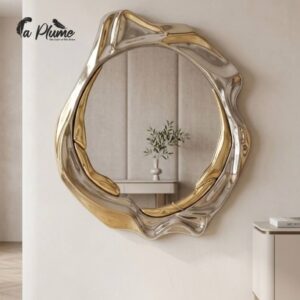 Miroir Mural Mural Organique "Aura" Bicolore Or et Argent 100 cm