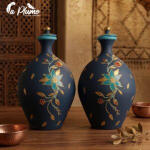 Vase artisanal oriental à motifs floraux peints à la main