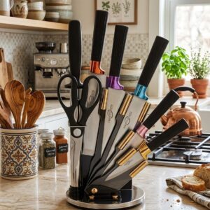 Ensemble de Couteaux de Cuisine avec Support Rotatif