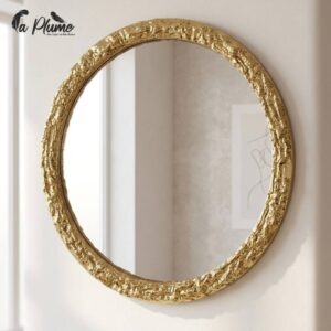 Miroir Circulaire Mural "Aura Dorée" Martelée 85 cm