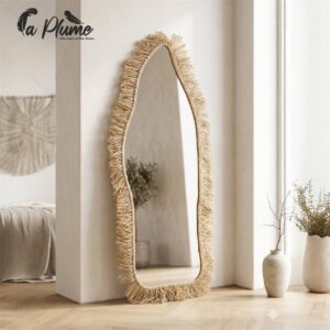Miroir Organique "Bohème Chic" à Franges en Raphia 162 cm