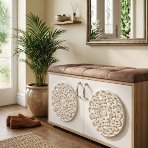 Banc de Rangement Sculpté  Élégance et Pratique