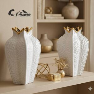 Vase Sculptural Blanc et Or