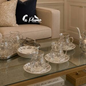 Service à thé Floral Élégance Ensemble de 12 pièces en verre raffiné