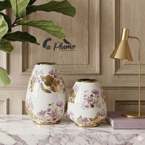 Vase Floral en porcelaine orné de feuilles d’or