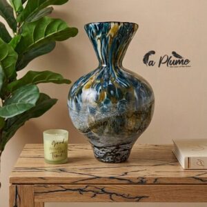 Le Vase "Abysse Océanique" en Verre Soufflé Effet Marbré et Givré