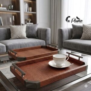 Plateaux rectangulaires texturés en simili cuir  en 2 dimension