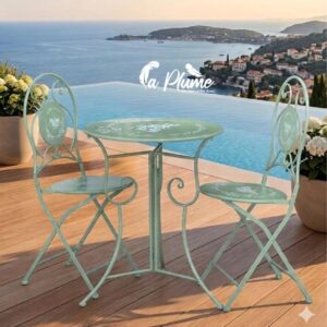 Set de jardin pliable en métal vert décoré