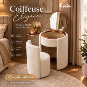 Coiffeuse Cylindrique Minimaliste avec Pouf Encastrable