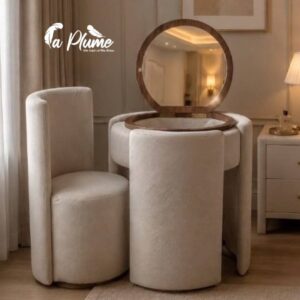 Coiffeuse Cylindrique Minimaliste avec Pouf Encastrable
