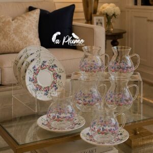 Service à thé floral12 pièces en verre décoré